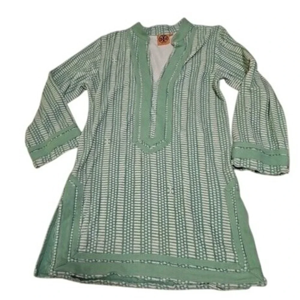 Tory Burch Mint Green Geometric Print Tunic Top 100% Cotton‎ Beach Cover Up XS